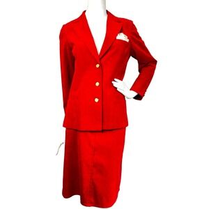 Abe Schrader Saks Fifth Ave Ultra Suede Skirt Suit Button Pocket Red Size Medium